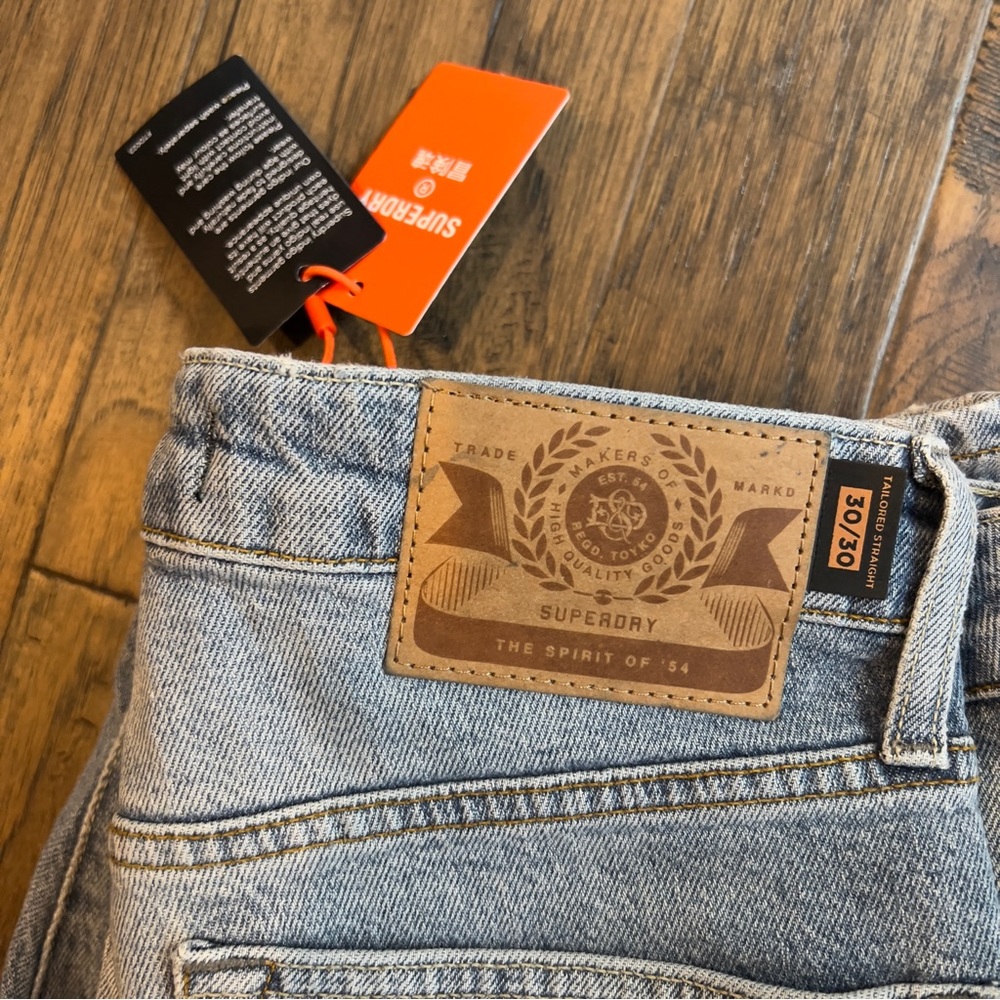 SuperDry Men’s Tailored Straight Jean in Beak Beat Up Blue - Picture 9 of 12